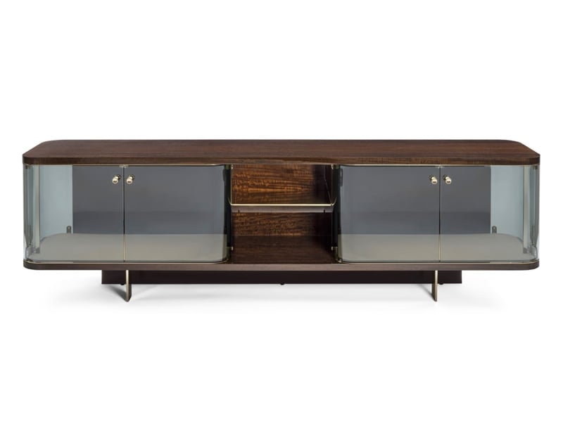 Dorinda modern luxury media unit with brown lacquered wood