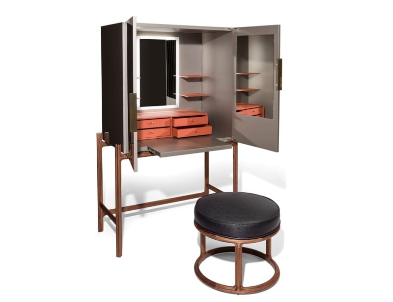 Kings Cross modern luxury vanity table with gold Walnut wood