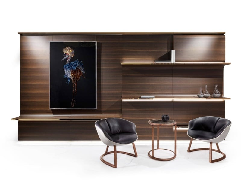Osborne modern luxury wall unit with brown lacquered wood