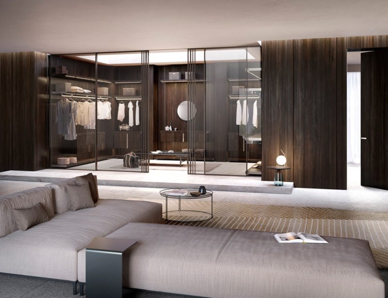 Tabacco modern Italian wardrobe with clear tabacco wood