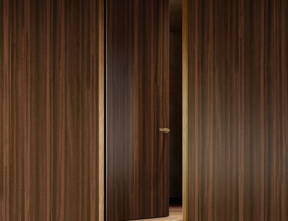 Wood architectural door with walnut finish