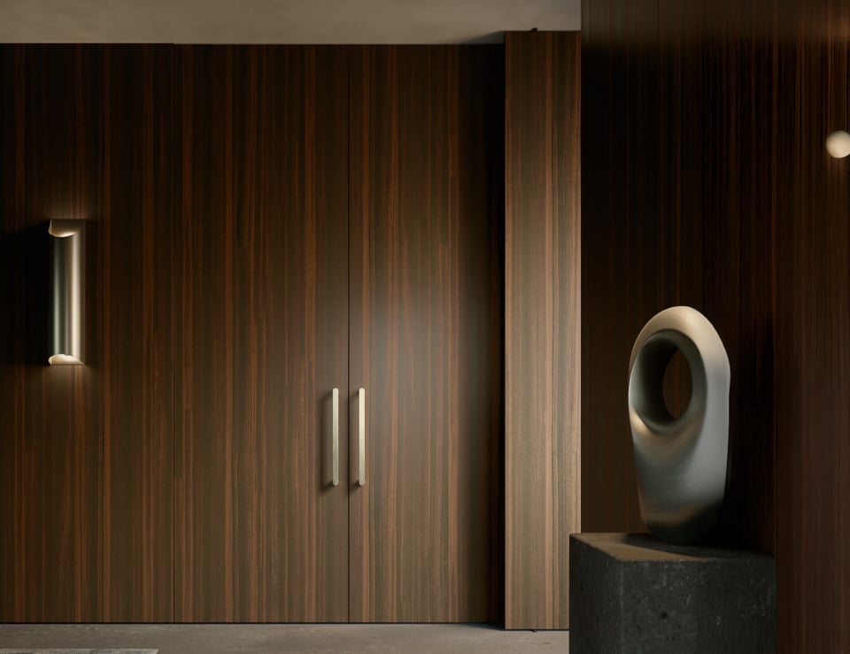 wood architectural door with walnut finish