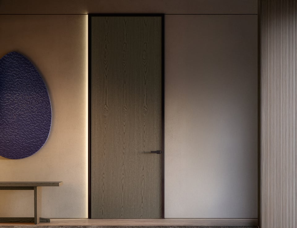 Wood architectural door with eucalyptus finish