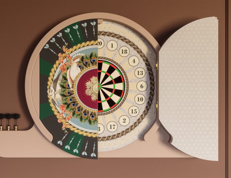 Darts modern luxury game room with beige wood