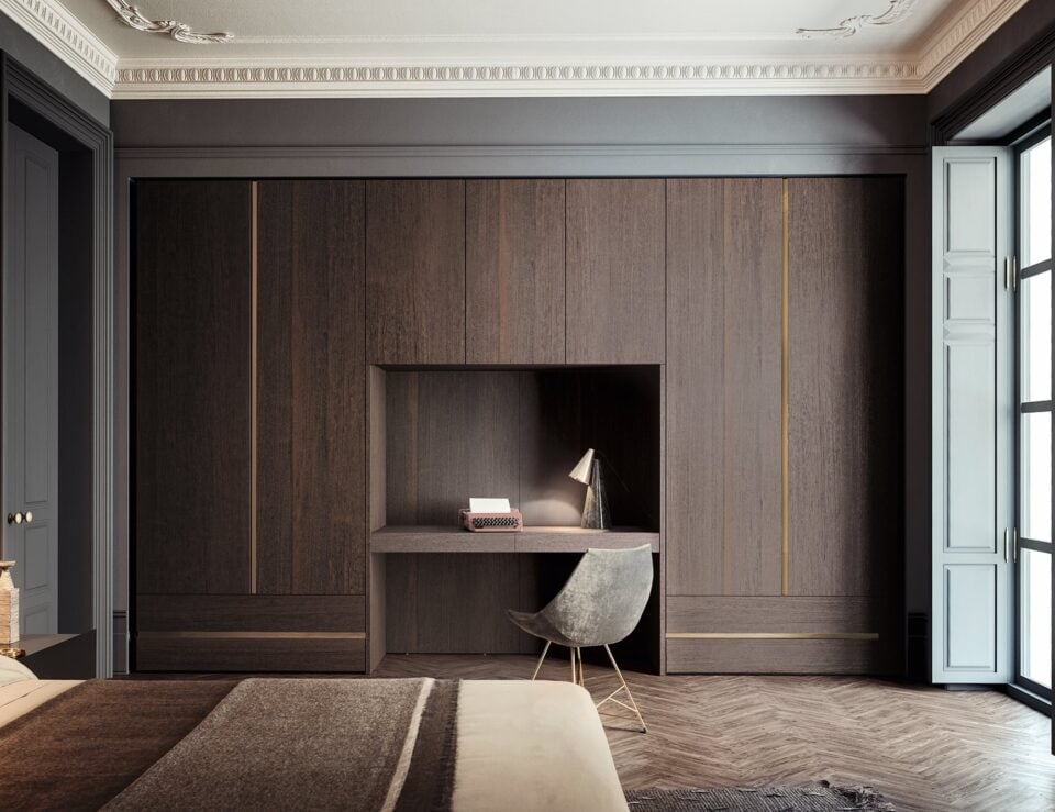 Nastro contemporary Italian wardrobe with brown grain wood wood