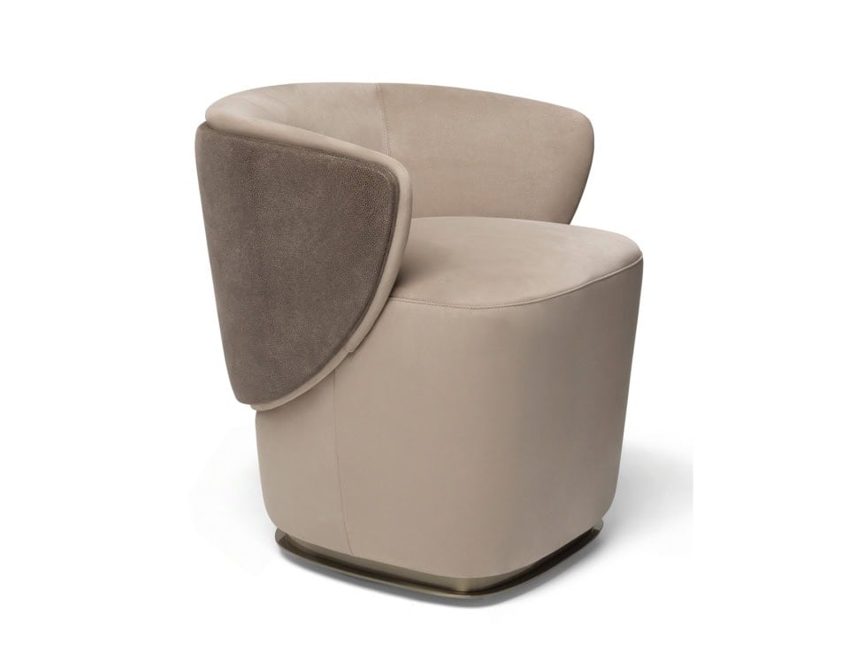 Wood-based swivel sofa chair with curved upholstered seat and backrest