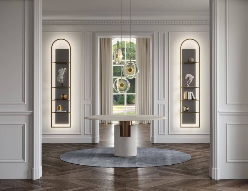 Alba Inspirational Dining Room modern luxury table with ivory Vicenza stone