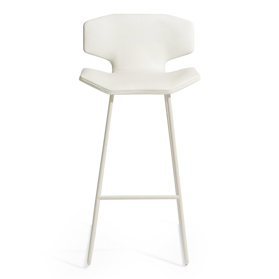 Leather stool with metal legs and backrest