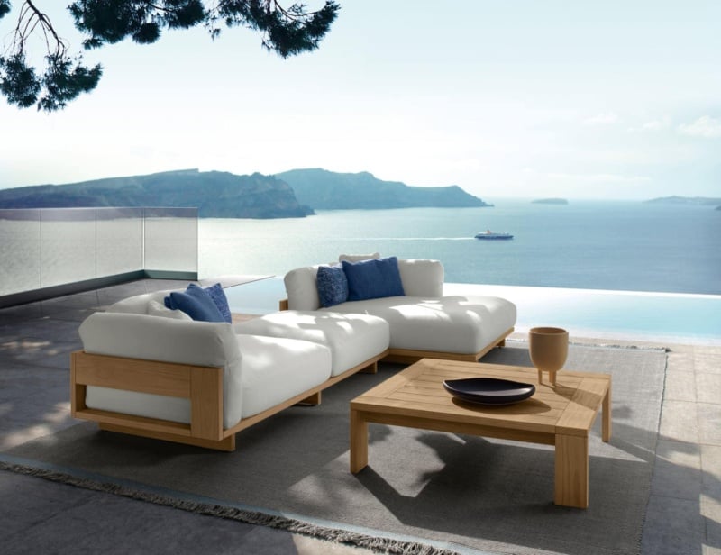 Argo contemporary Italian coffee table with brown teak wood