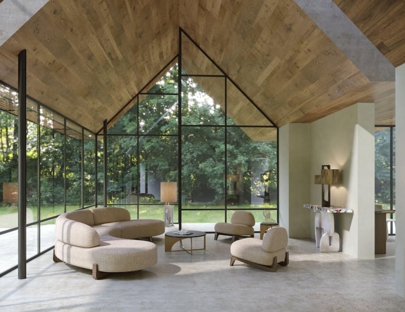 Vao Living Room modern luxury sofa chair with beige leather