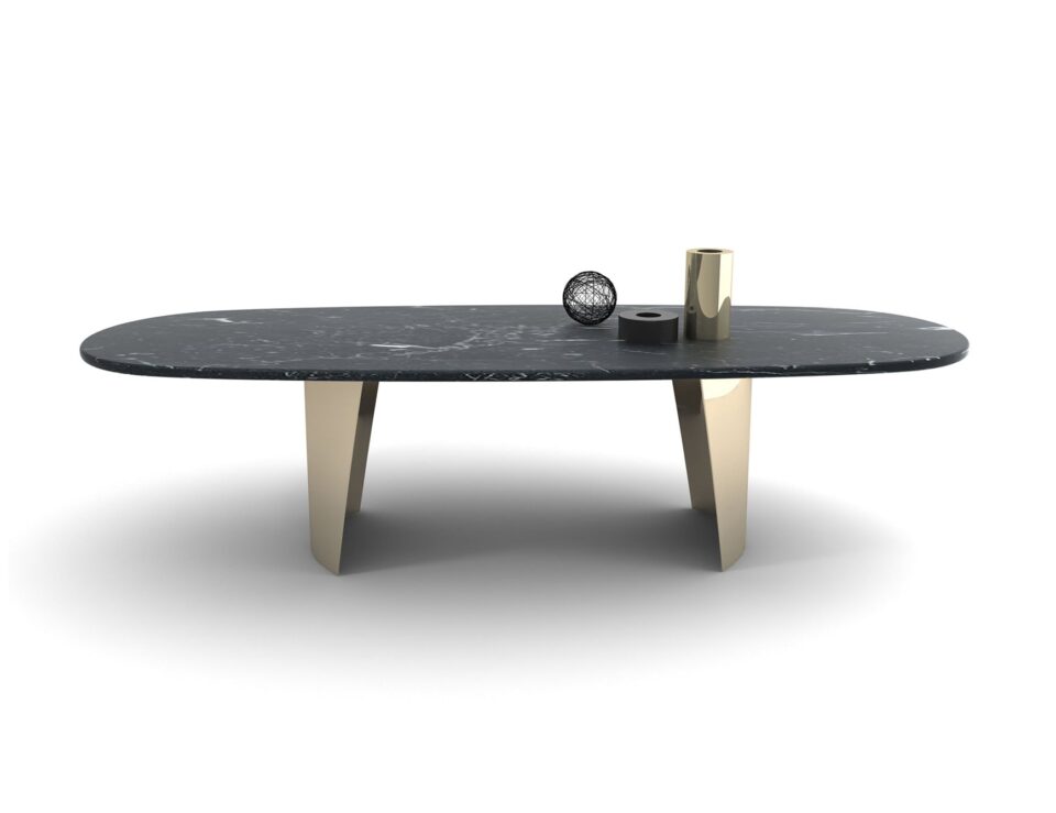 Oval marble dining table with metal legs from Bend Collection