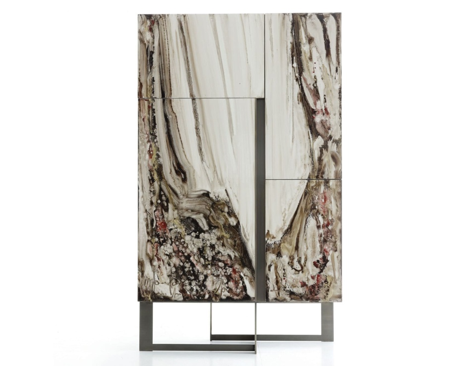 Wood bar cabinet with ebony finish