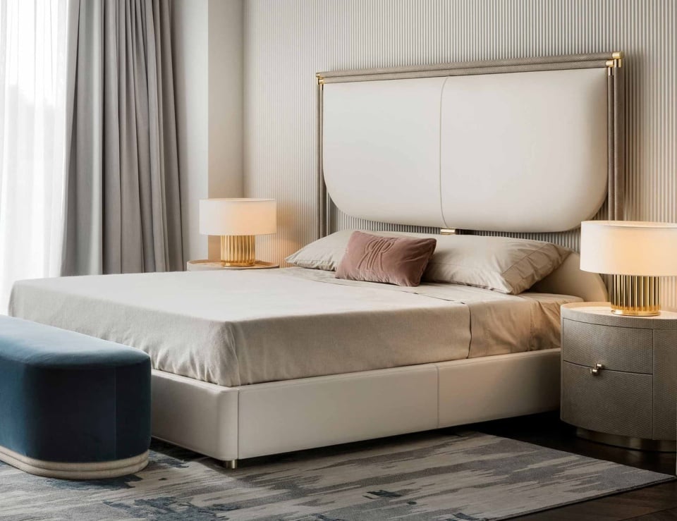 Leather storage bed with upholstered headboard