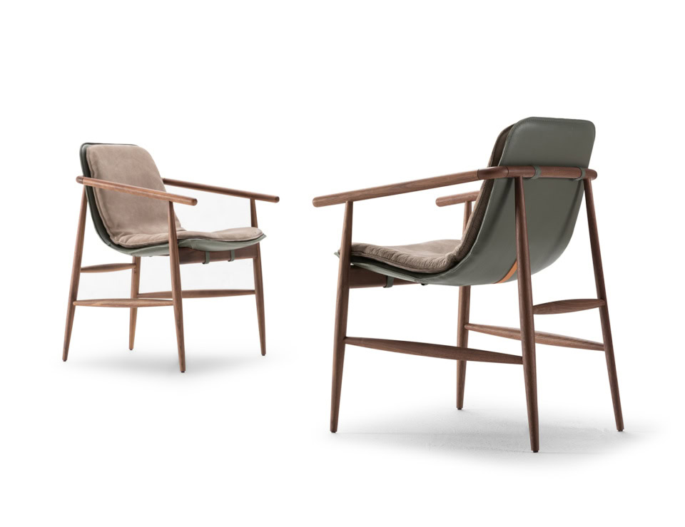 Wood dining chairs with American walnut finish and cushioned seats