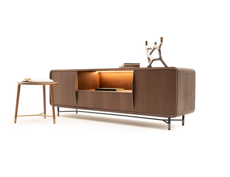Chantal modern Italian credenza with brown Walnut wood
