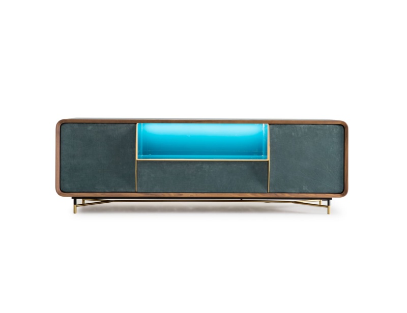 Chantal modern Italian credenza with blue leather