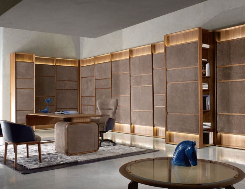 Club modern Italian cabinet with grey leather