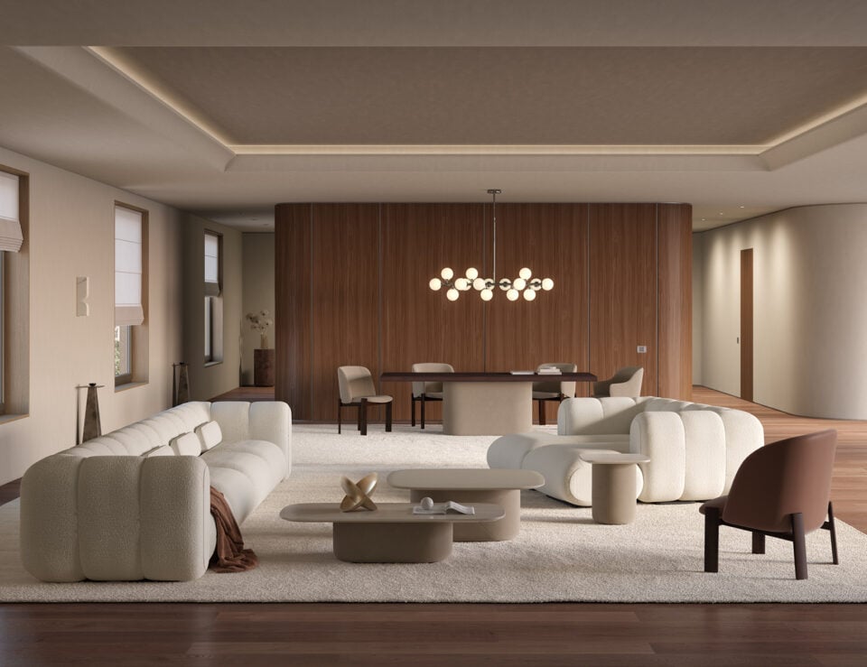 Upholstered leather lounge chair in a living room setting