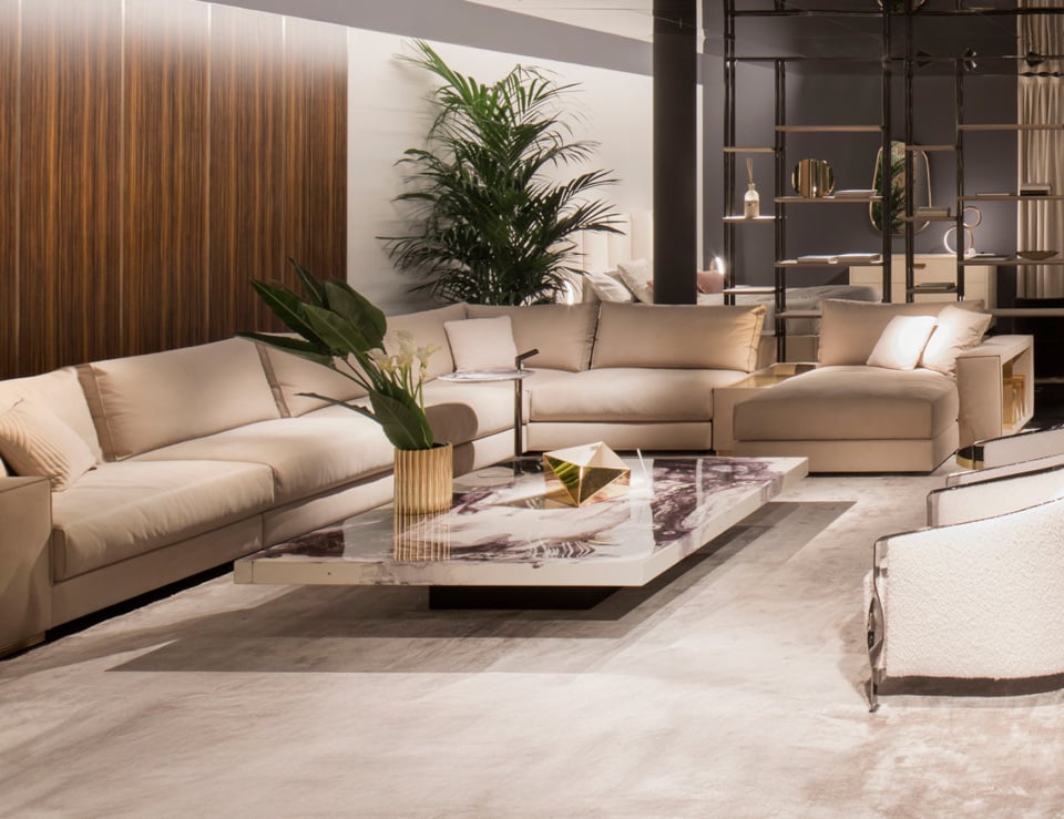 Lacquered wood coffee table in living room