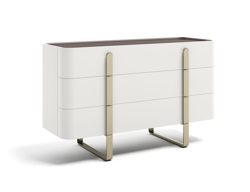 Eden contemporary Italian chest of drawers with cream lacquered wood