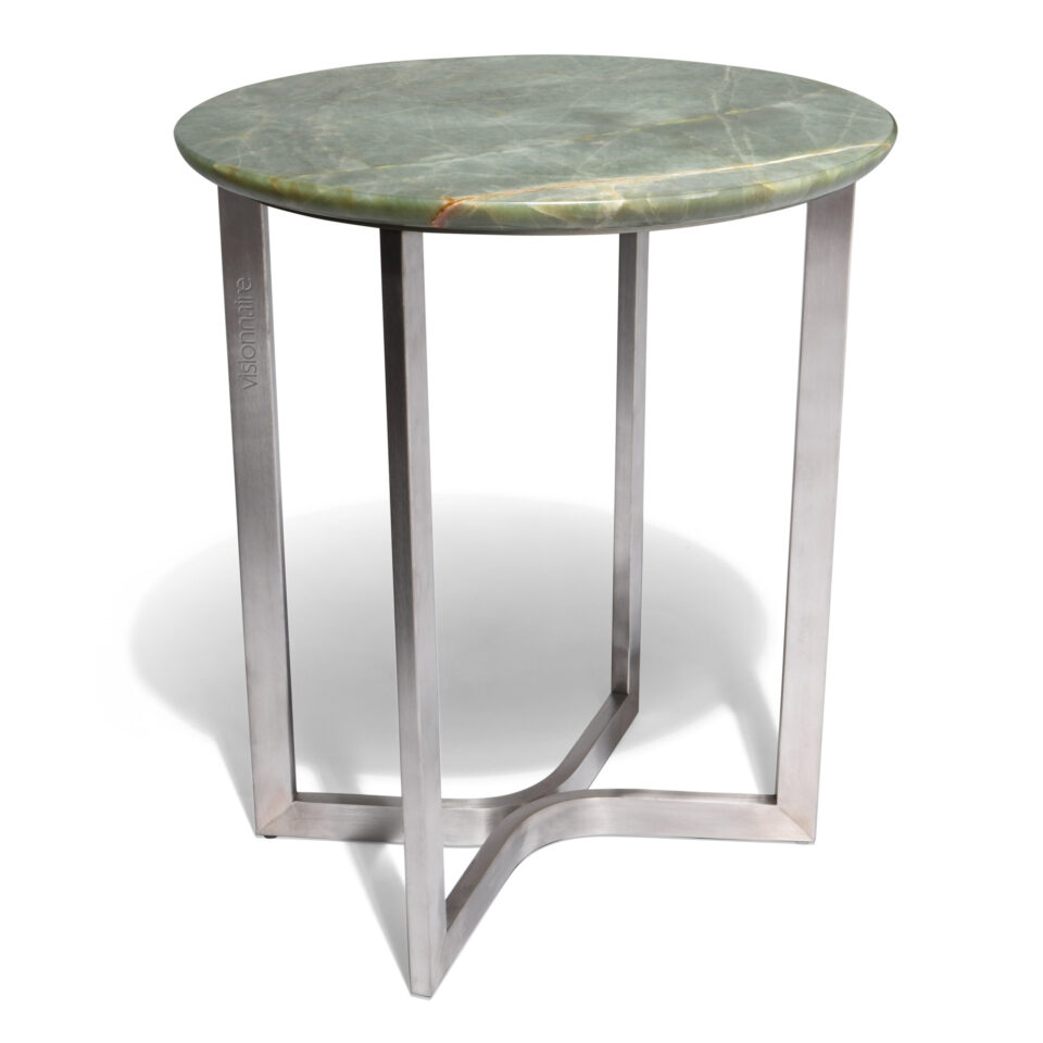 Round marble side table with metal frame base