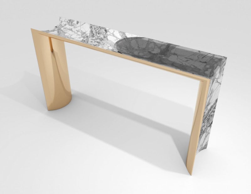 Ekos Console modern luxury console with white Invisible Grey marble