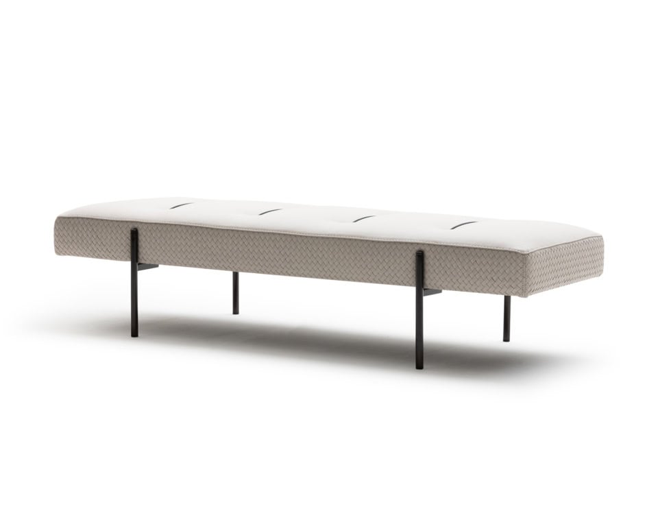 Leather bench with metal legs for living room seating