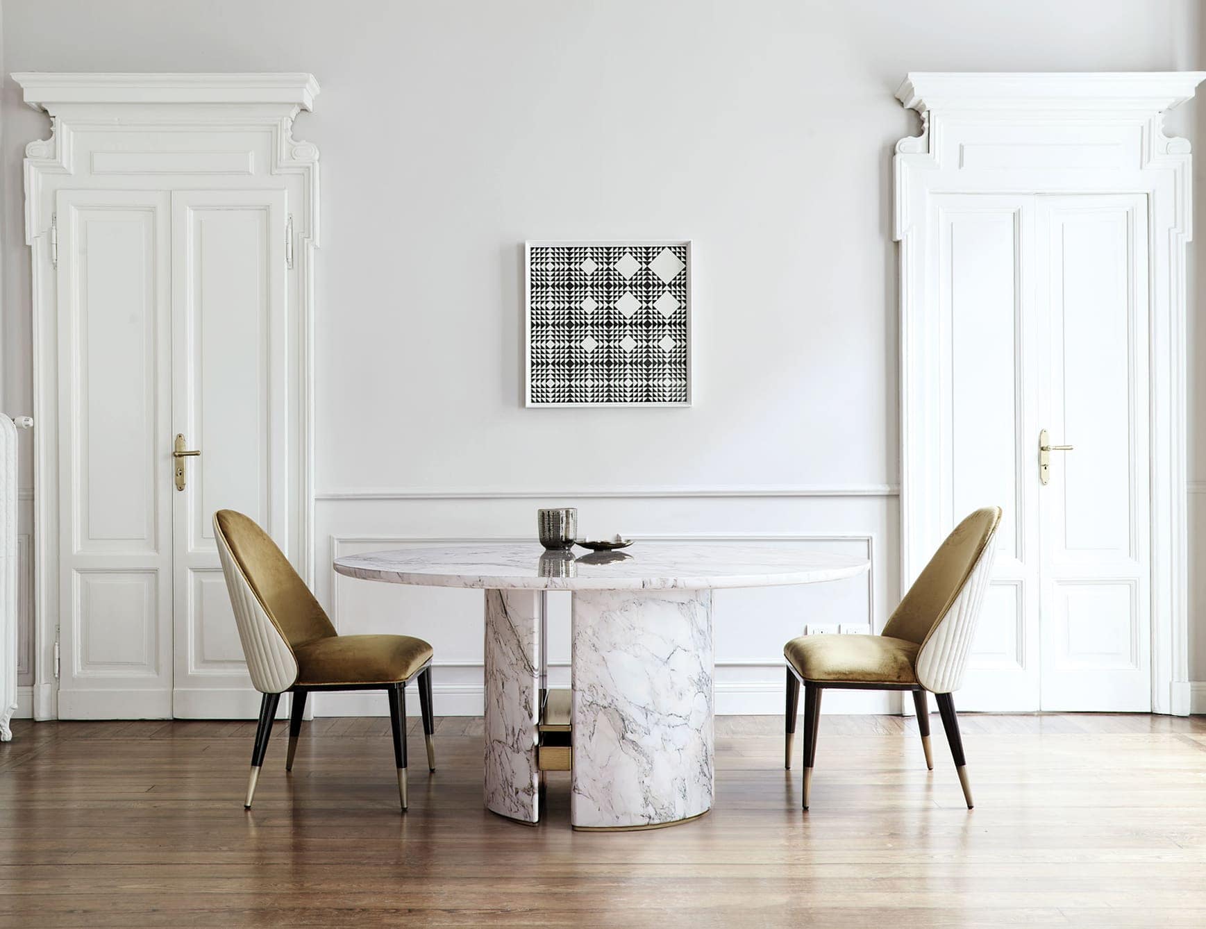 Ercole - Ercole contemporary Italian table with white Calacatta marble