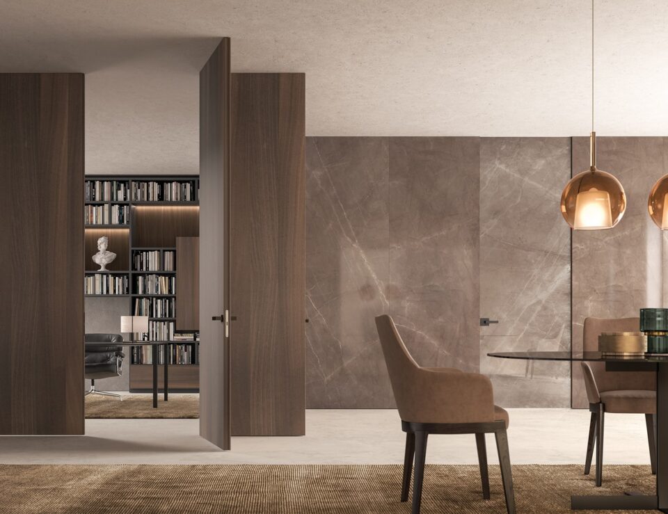 Adela Swing contemporary Italian architectural doors with brown wood