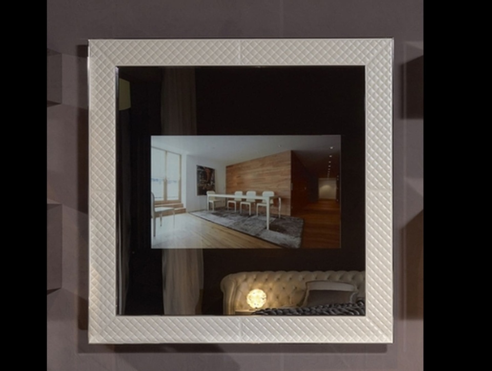 Square leather framed mirror with quilted pattern