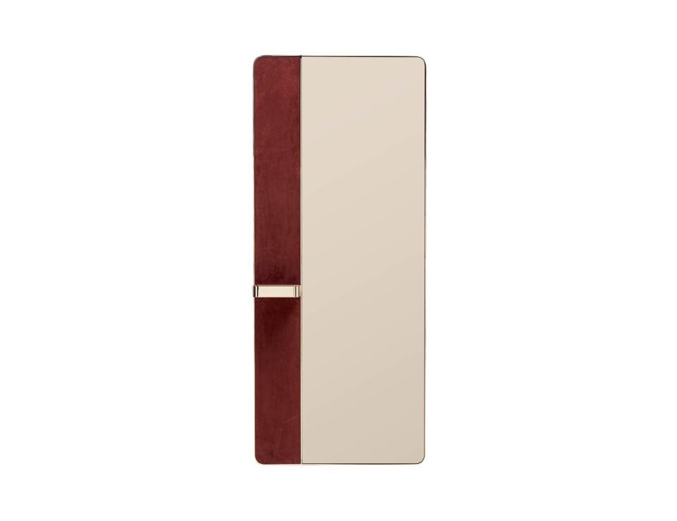 Rectangular metal mirror with a vertical panel divider