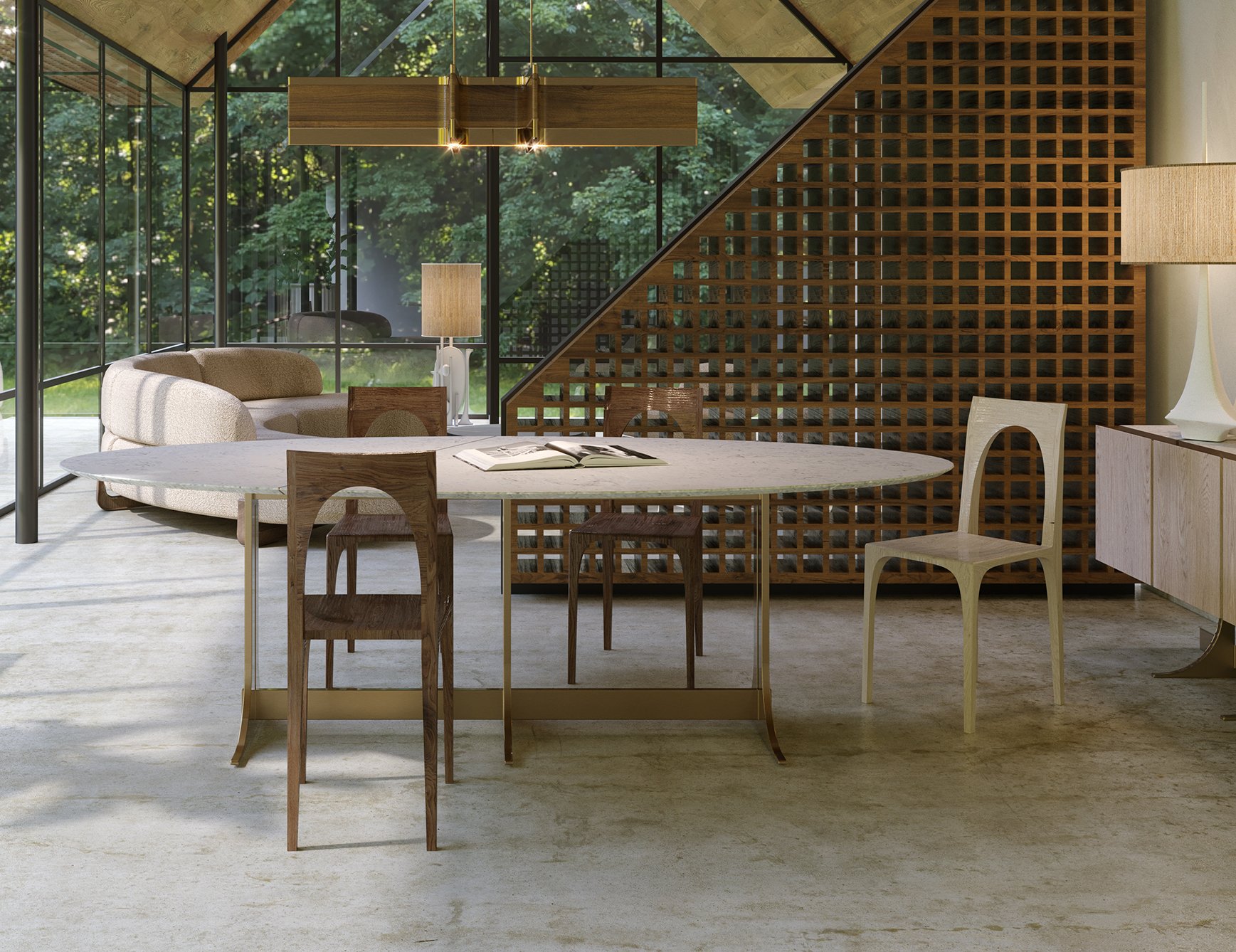 Gio - Wood dining chair in ash finish beside dining table