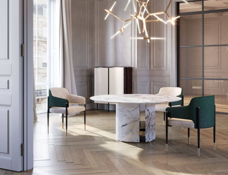 Giuliette contemporary Italian chair with beige fabric