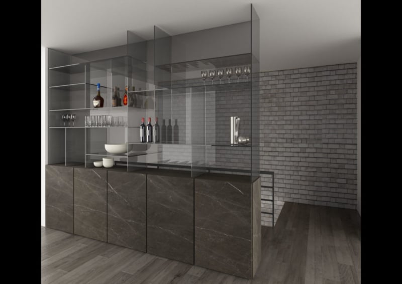 Glass Bar Cabinet &ntilde; Custom Made modern Italian cabinet with transparent graphite marble