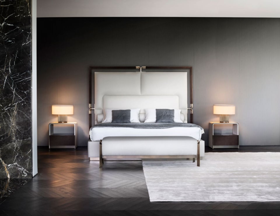 Leather storage bed with upholstered headboard