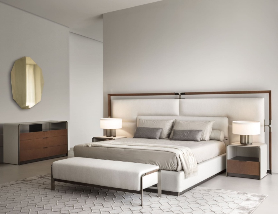 Leather storage bed with upholstered headboard