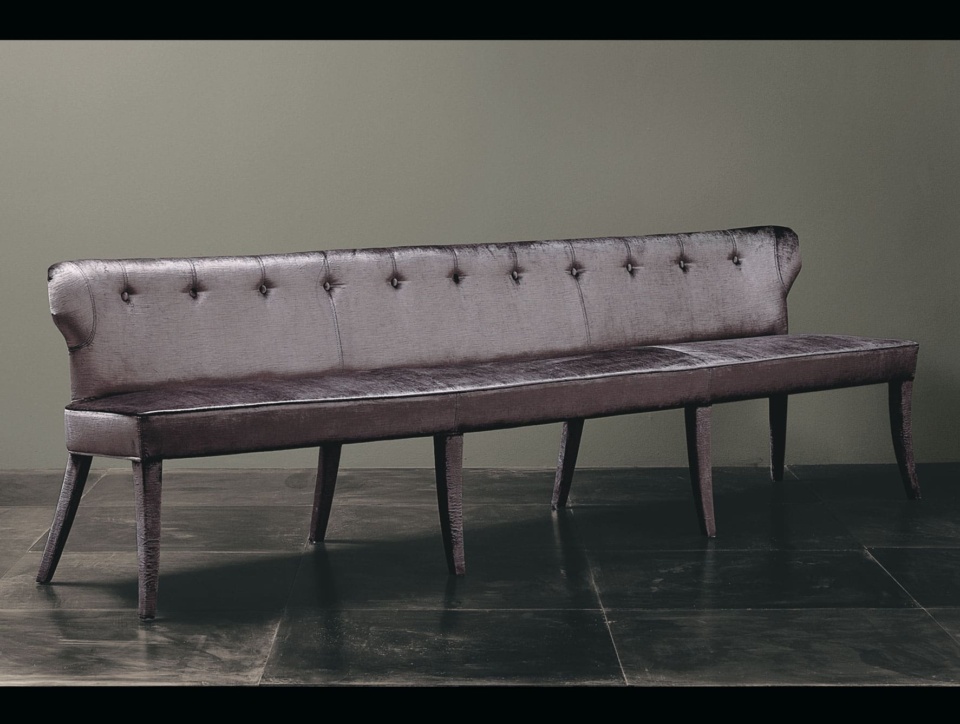 Leather dining banquette bench with button-tufted backrest