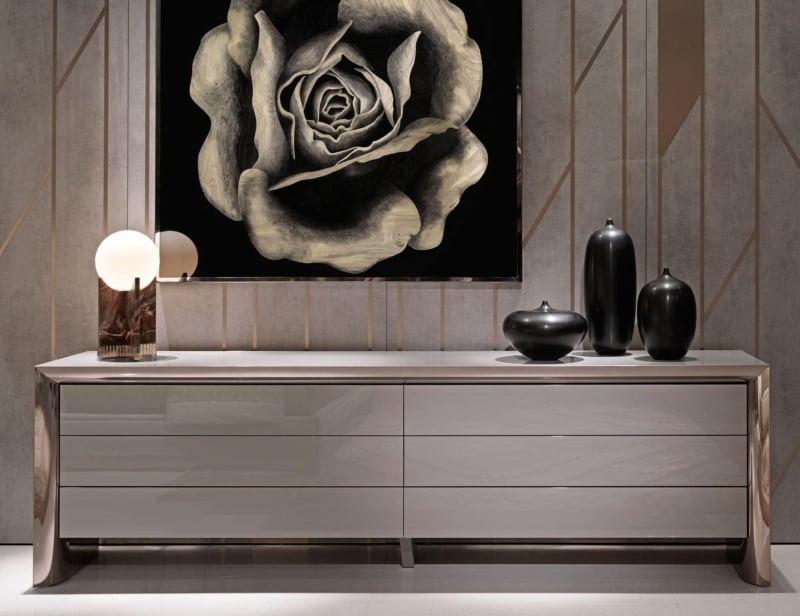 Hamilton modern luxury chest of drawers with gold veneered wood