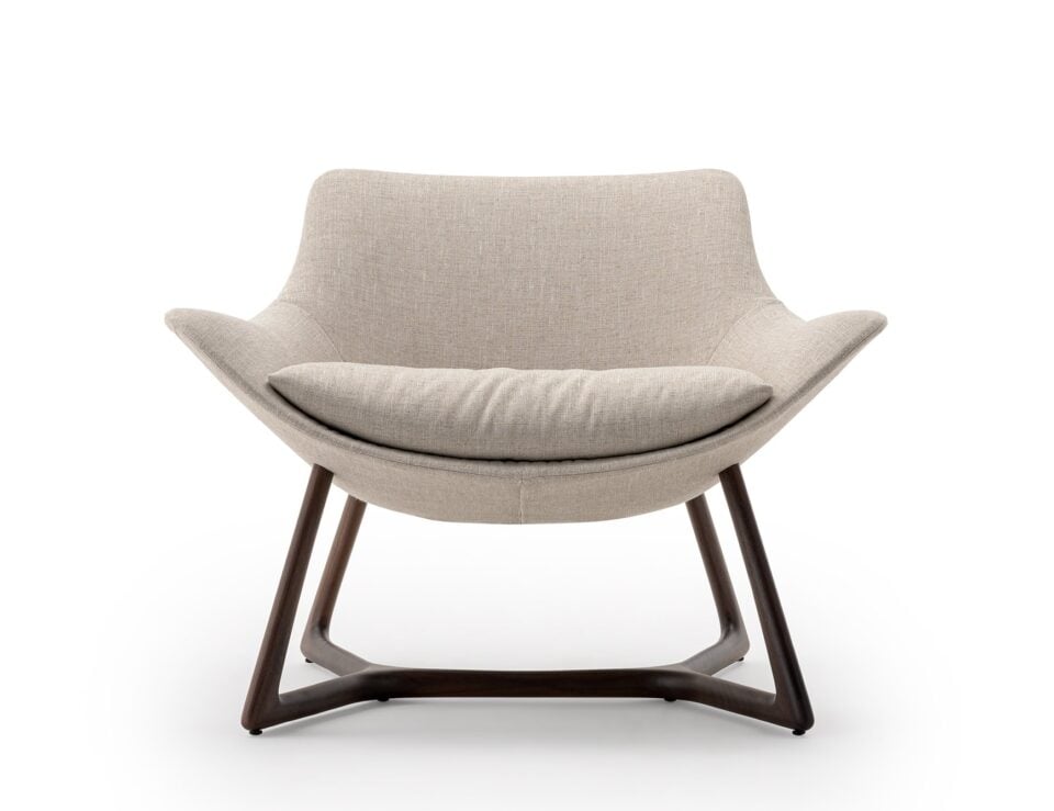 Harp T785 fabric lounge chair with wooden base