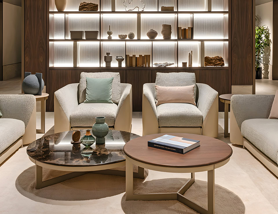 Leather Joel armchair with swivel base in living room setting