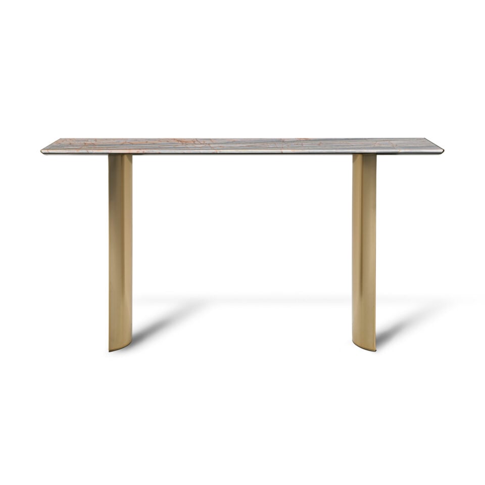 Marble console table with Michelangelo Quartzite top and metal legs