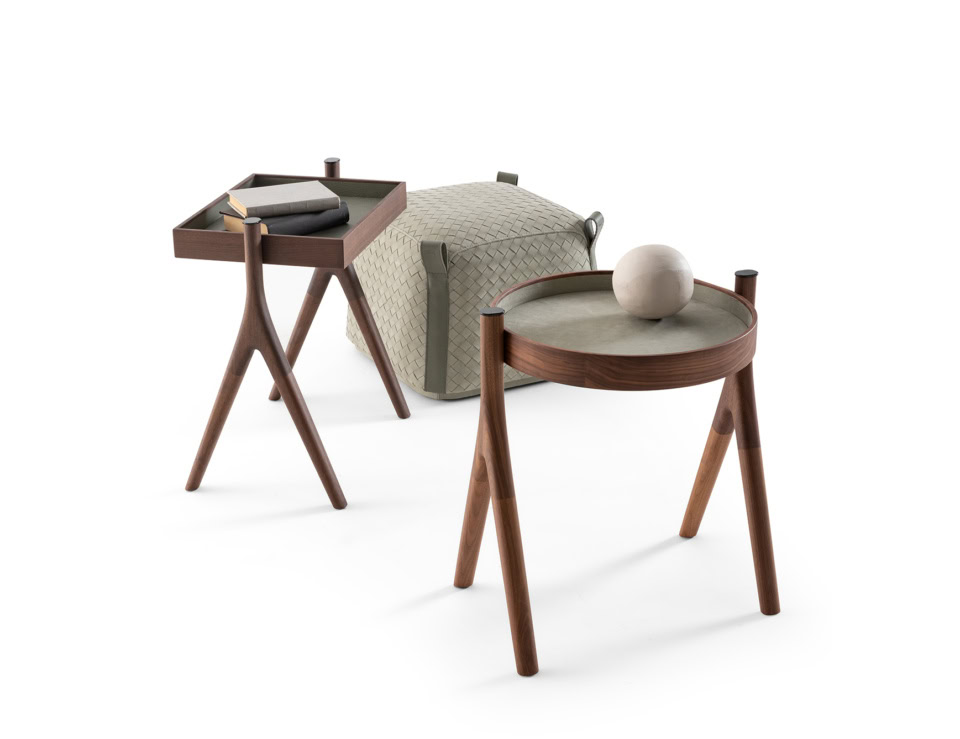 Kirby wood side and coffee tables in American walnut finish