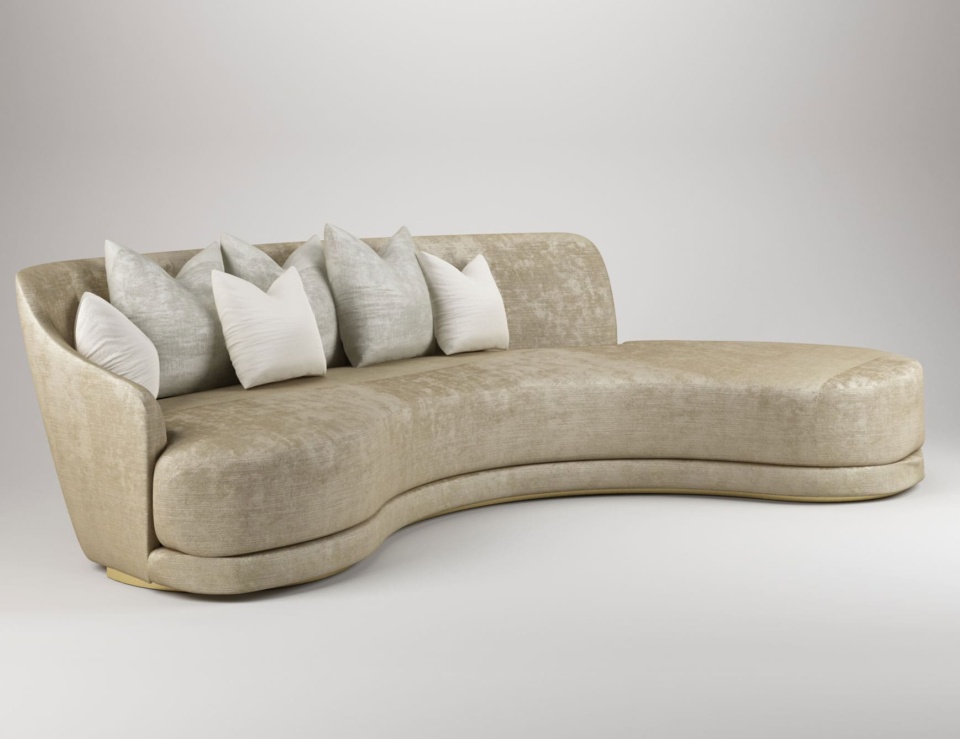 Curved leather sectional sofa with multiple back cushions