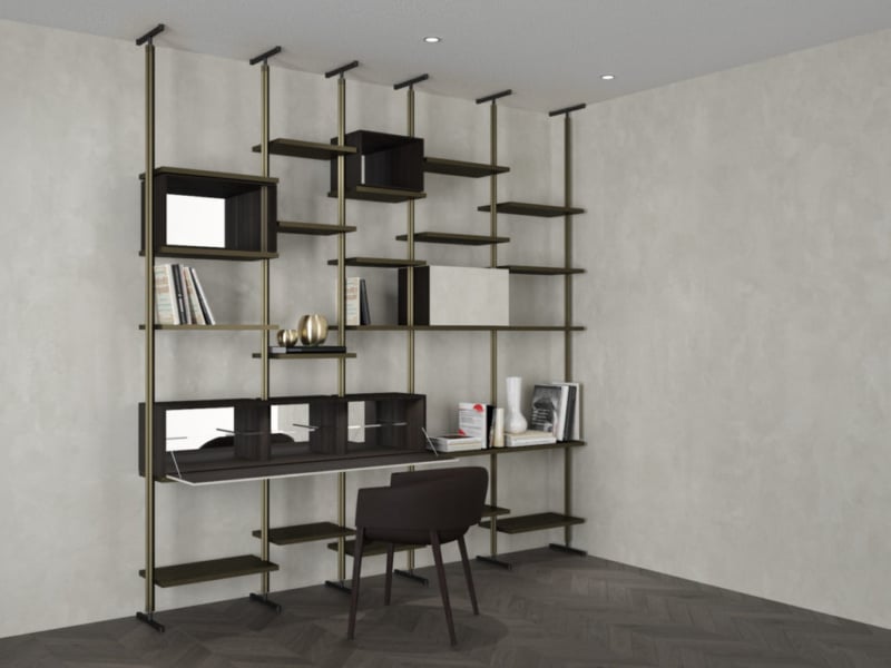 Library Custom Made modern Italian bookcase with bronze metal