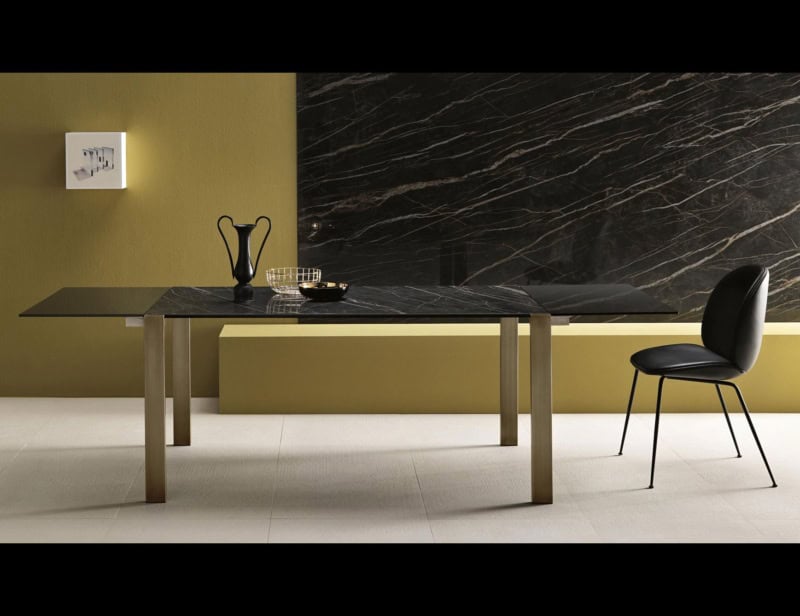 Livingstone Black Glass contemporary Italian extendable table with black glass