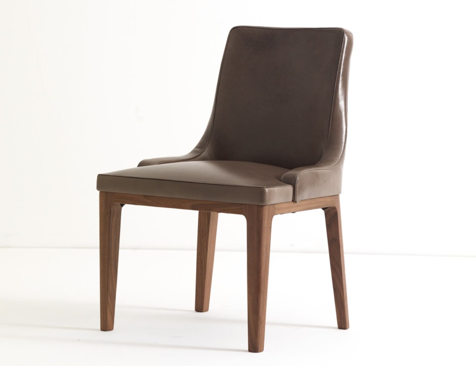Leather dining chair with wooden legs