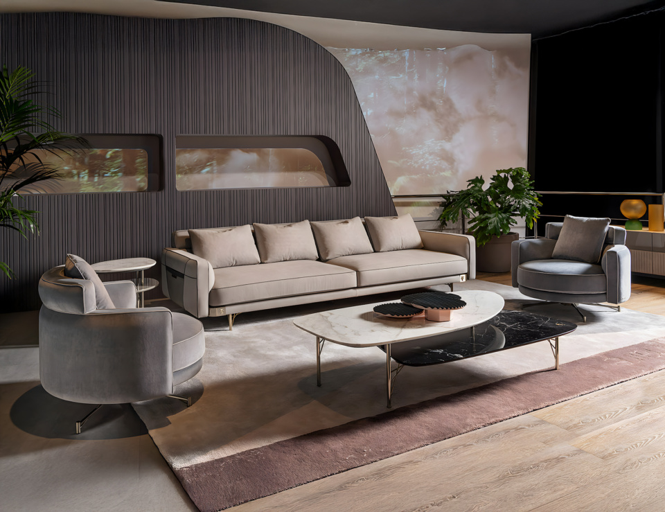 Leather sofa and armchairs in Memphis living room set