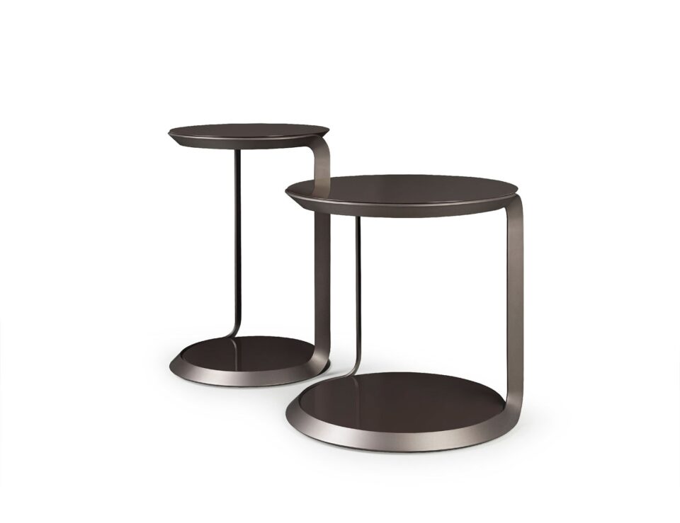 Pair of Milano B180 wood side tables with brushed nickel base