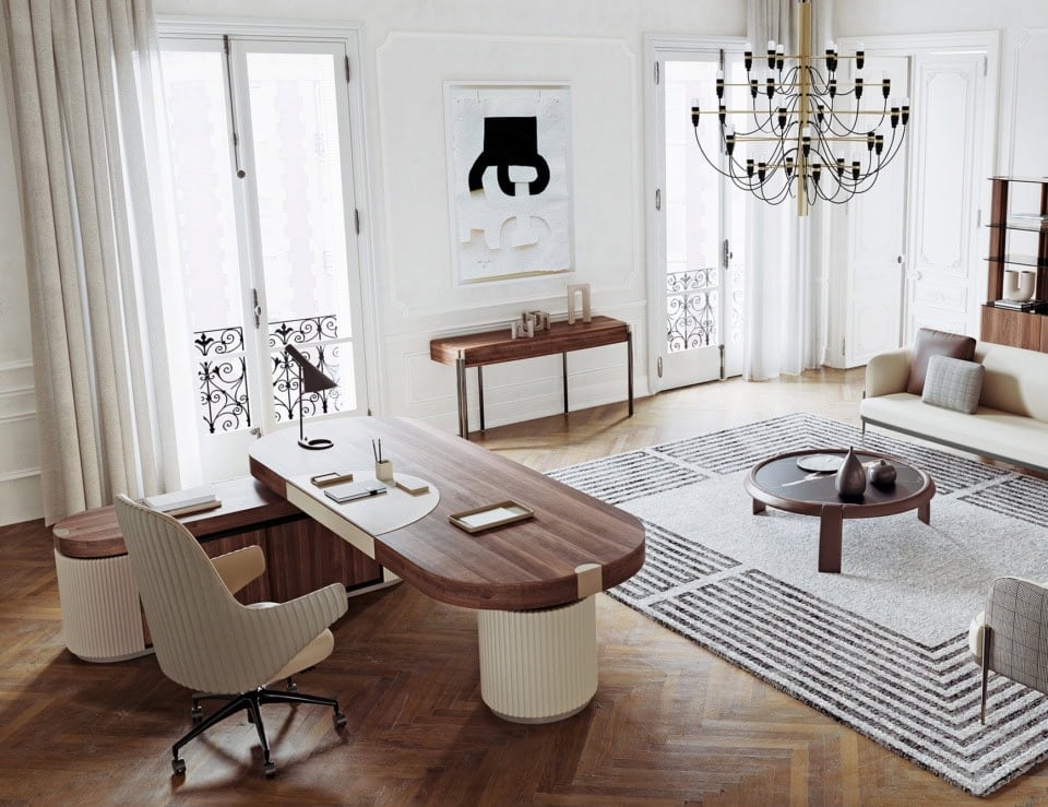 Olimpia XL wooden writing desk with ebony finish in office setting