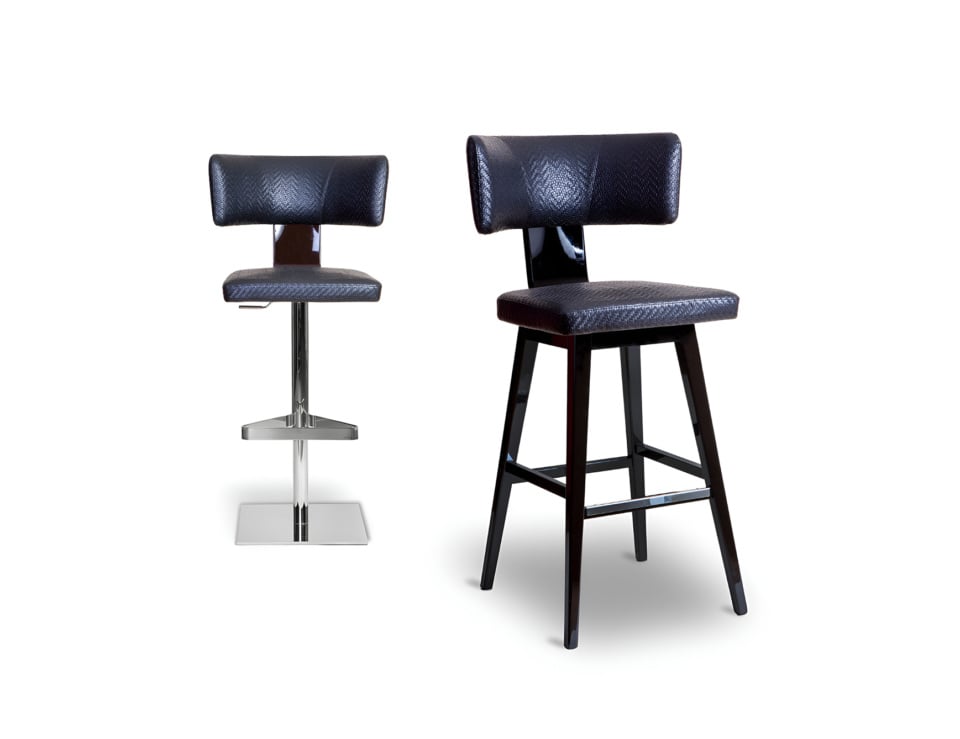 Upholstered fabric barstools with beech wood and metal bases
